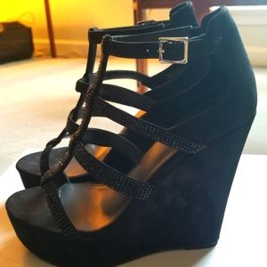 Aldo Black Wedge Sandals